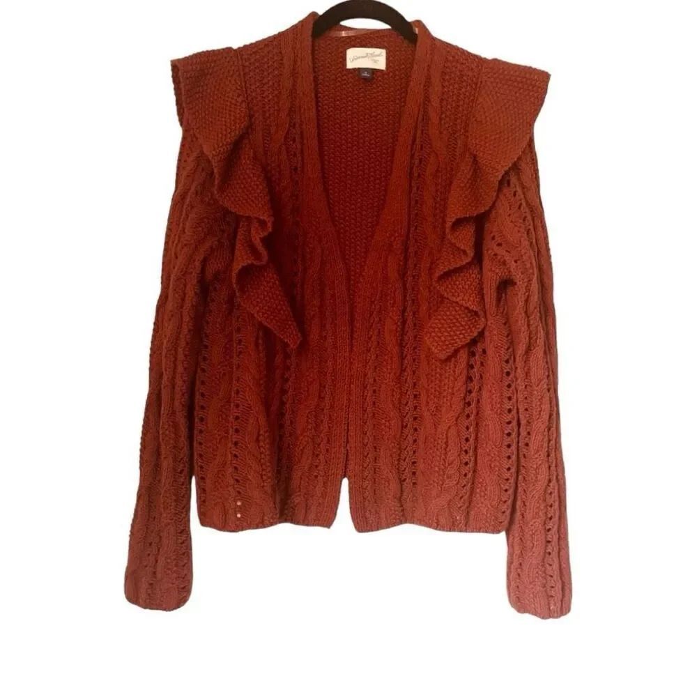 Universal Thread chunky knit open front Ruffled Cardigan Size Medium Color: Rust - Picture 2 of 9